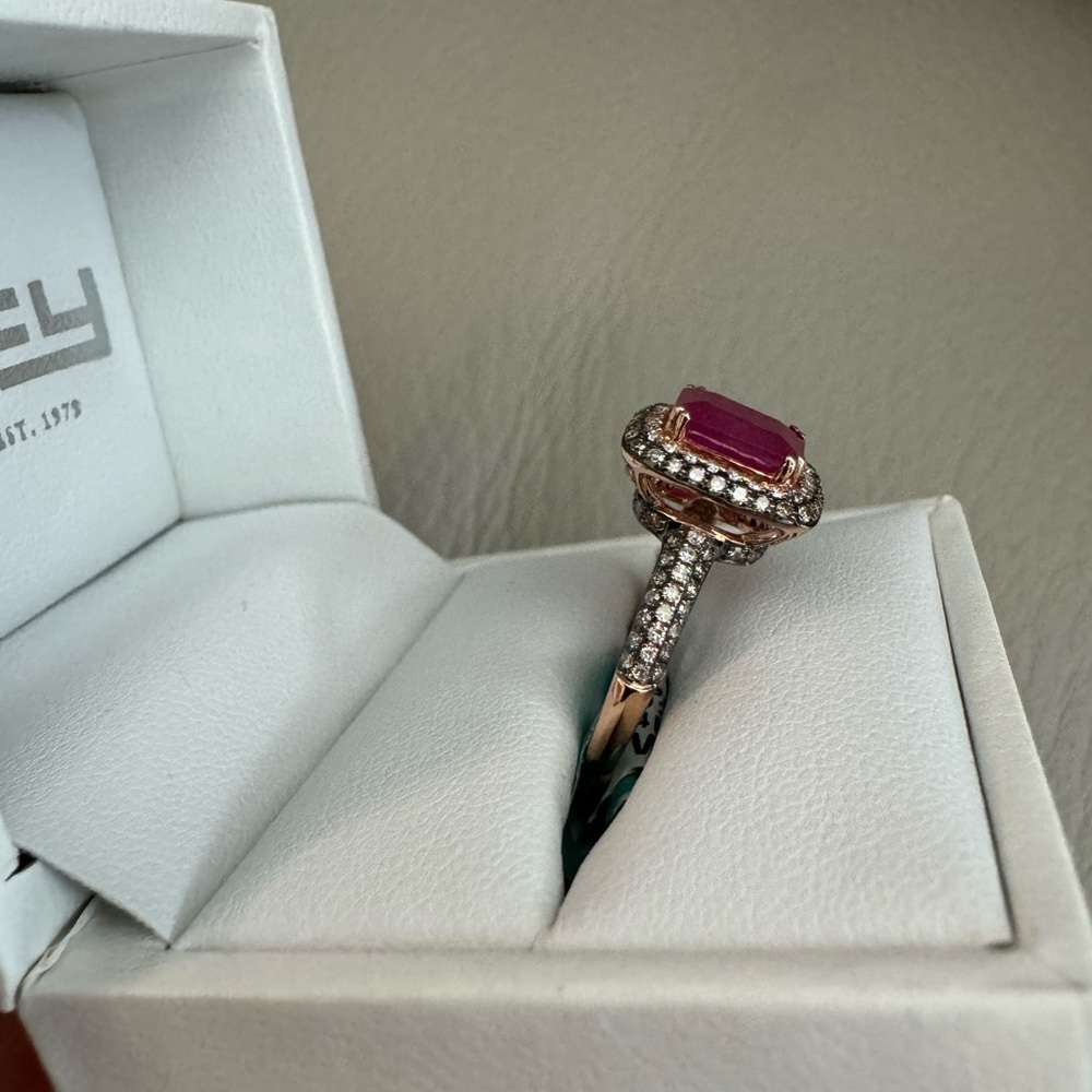 EFFY 14K ROSE GOLD DIAMOND,ESPRESSO DIAMOND,NATURAL RUBY RING - Picture 3 of 6